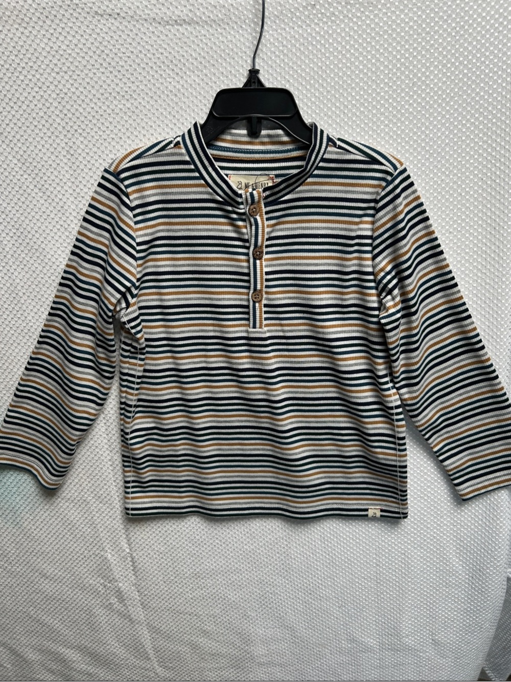 Striped Long-Sleeve Henley Top - Blue, Cream , Green, Tan & Black. NWT